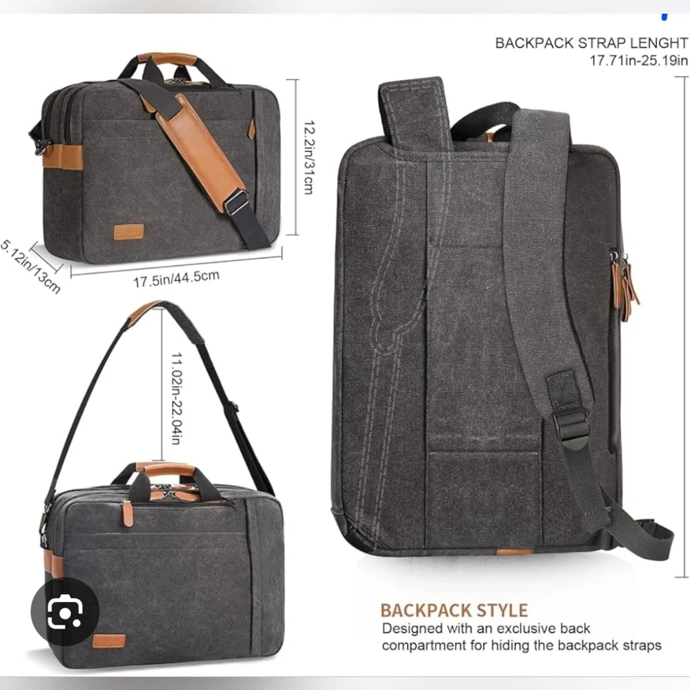 Gray Canvas Messenger Bag And Backpack with Tan Accents - Estarer